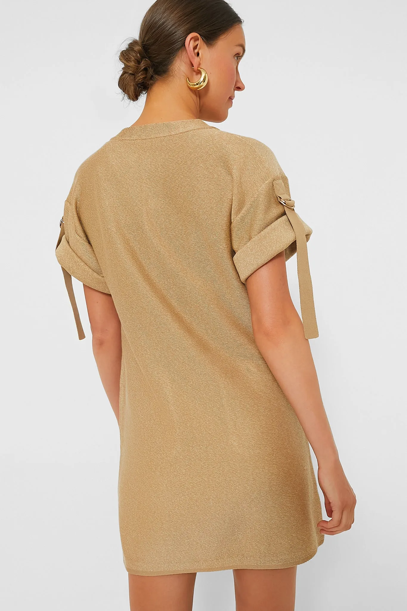 Camel Denim Look Crewneck Dress