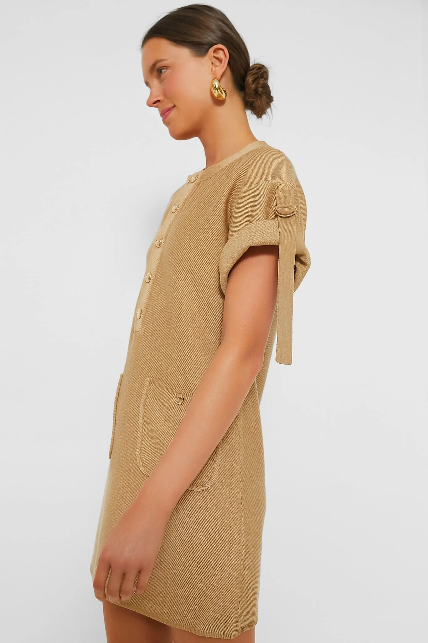 Camel Denim Look Crewneck Dress