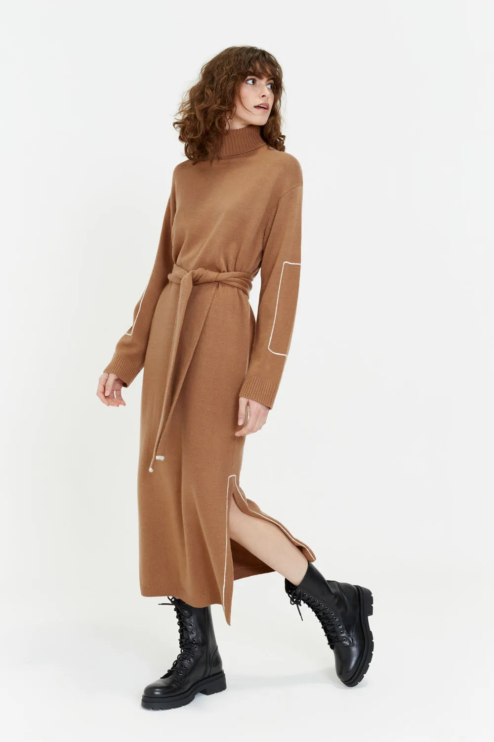 Camel Wool-Cashmere Amelia Rollneck Dress