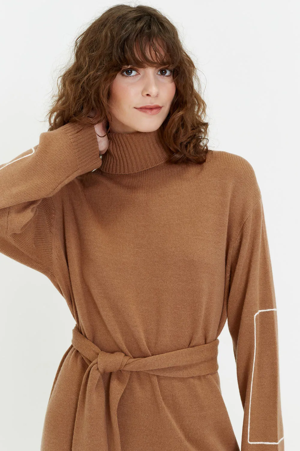 Camel Wool-Cashmere Amelia Rollneck Dress