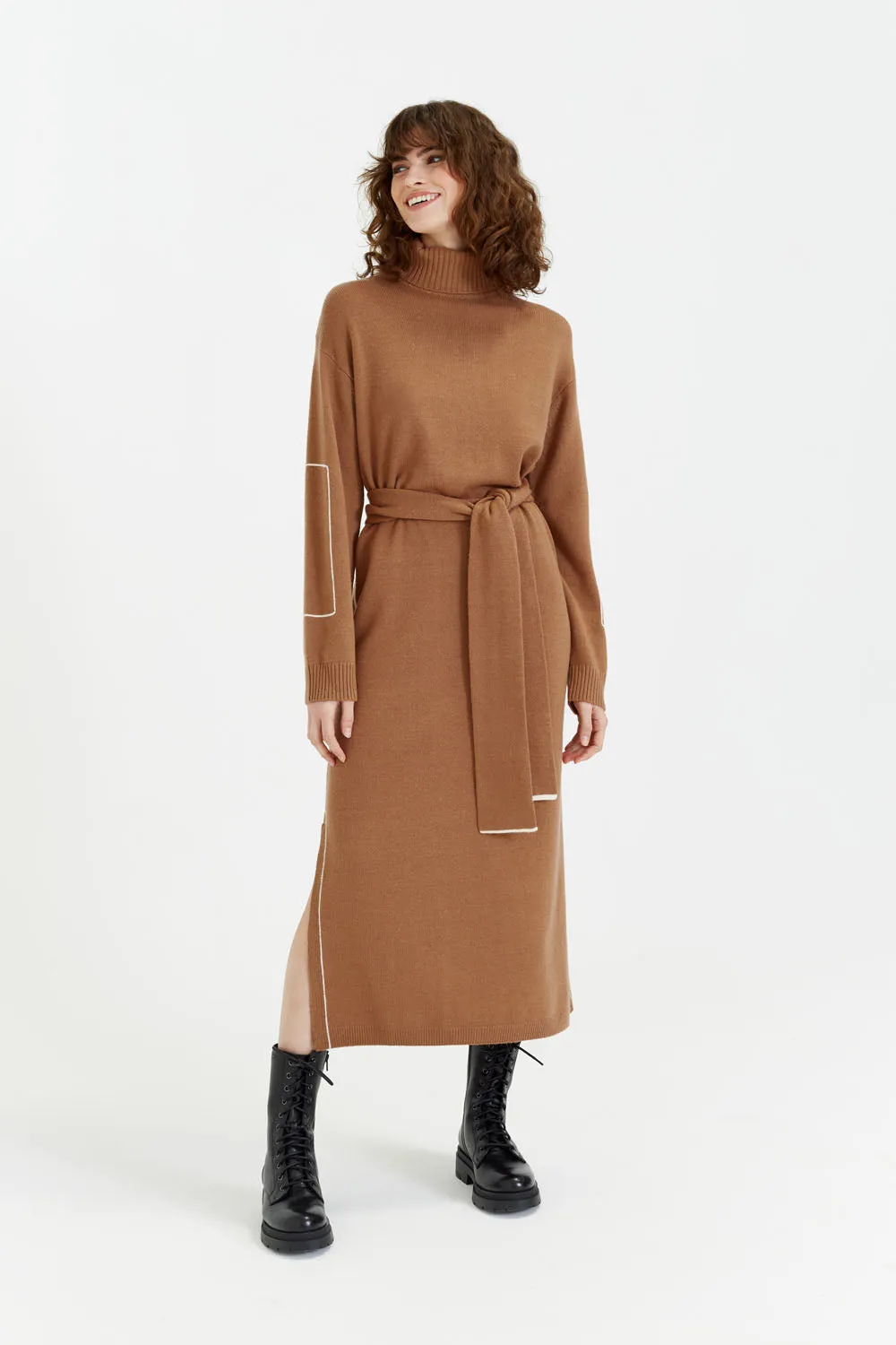 Camel Wool-Cashmere Amelia Rollneck Dress