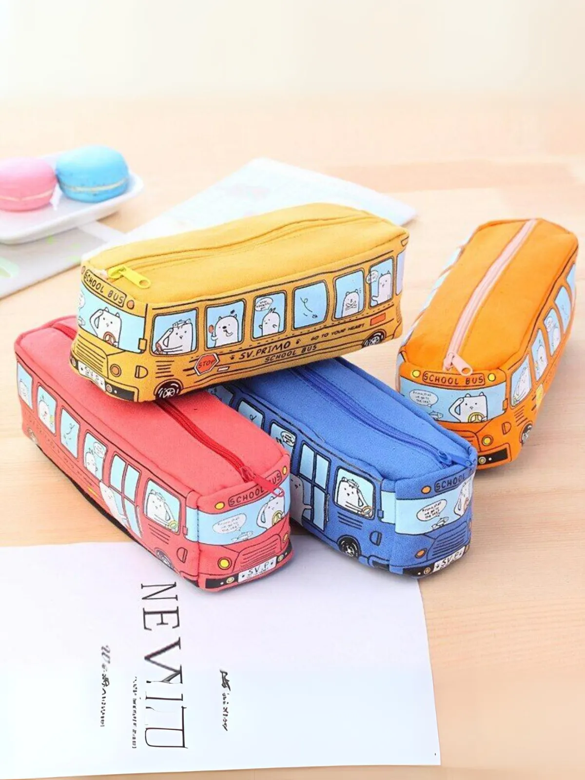 Cartoon School Bus Pencil Case - Fun and Spacious Stationery Organizer