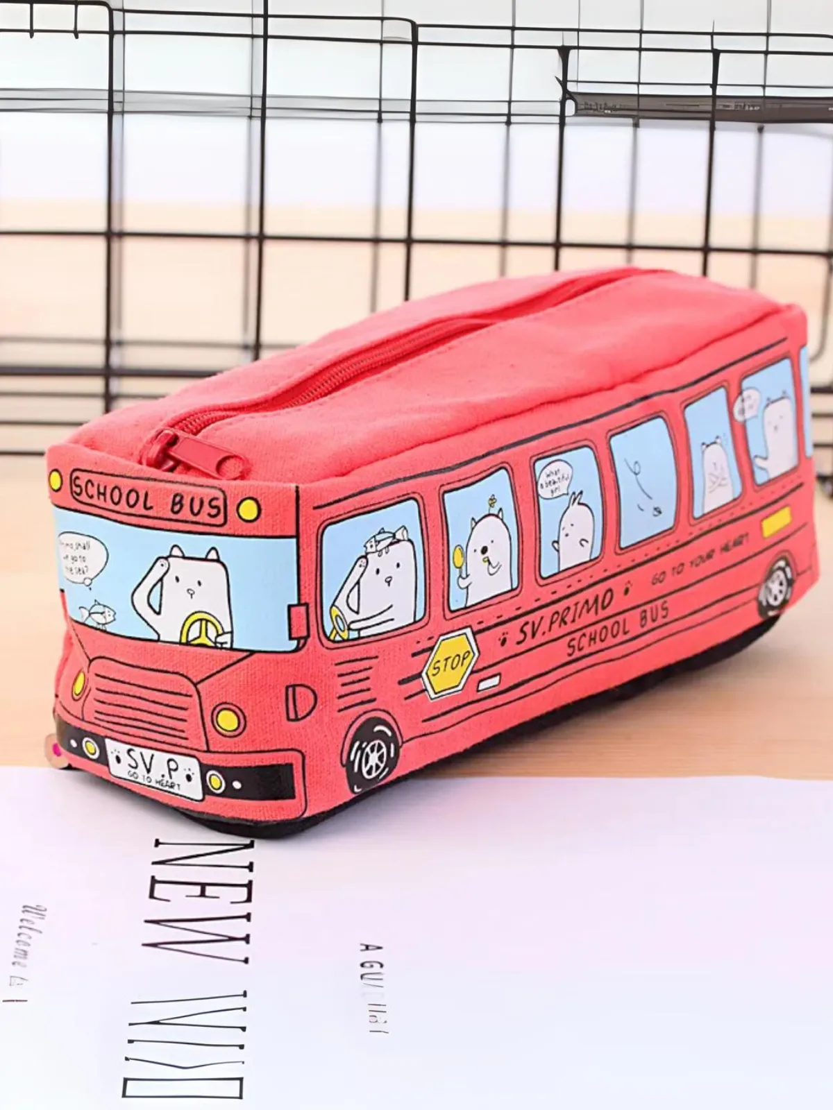 Cartoon School Bus Pencil Case - Fun and Spacious Stationery Organizer