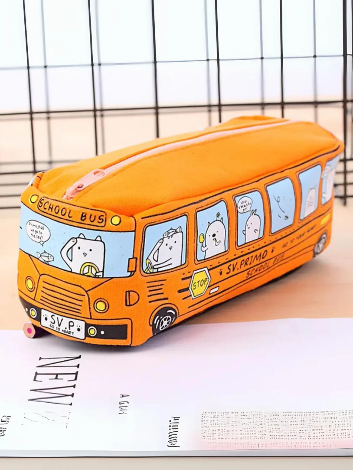 Cartoon School Bus Pencil Case - Fun and Spacious Stationery Organizer