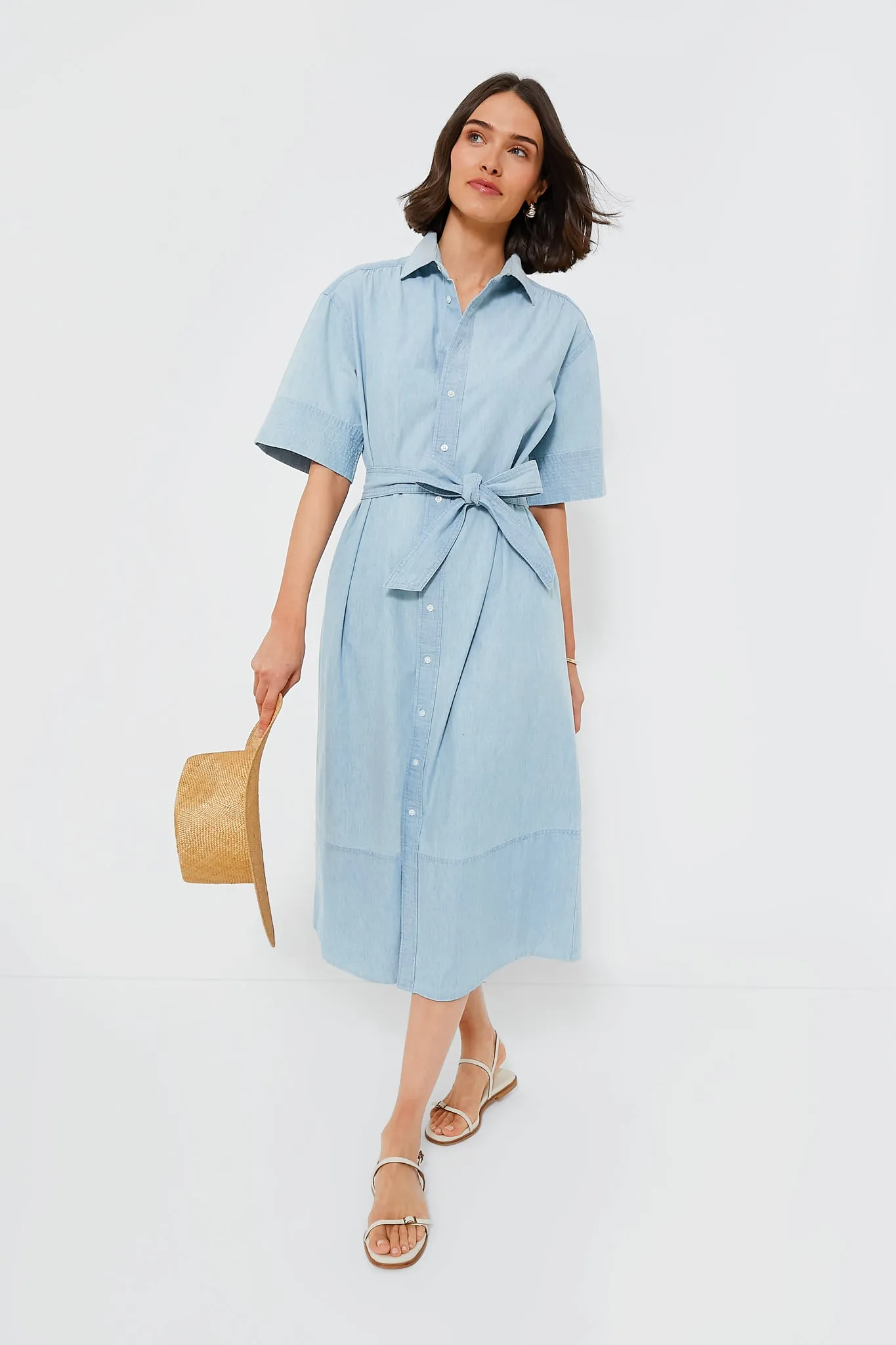 Chambray Cotton Matthew Shortsleeve Day Dress