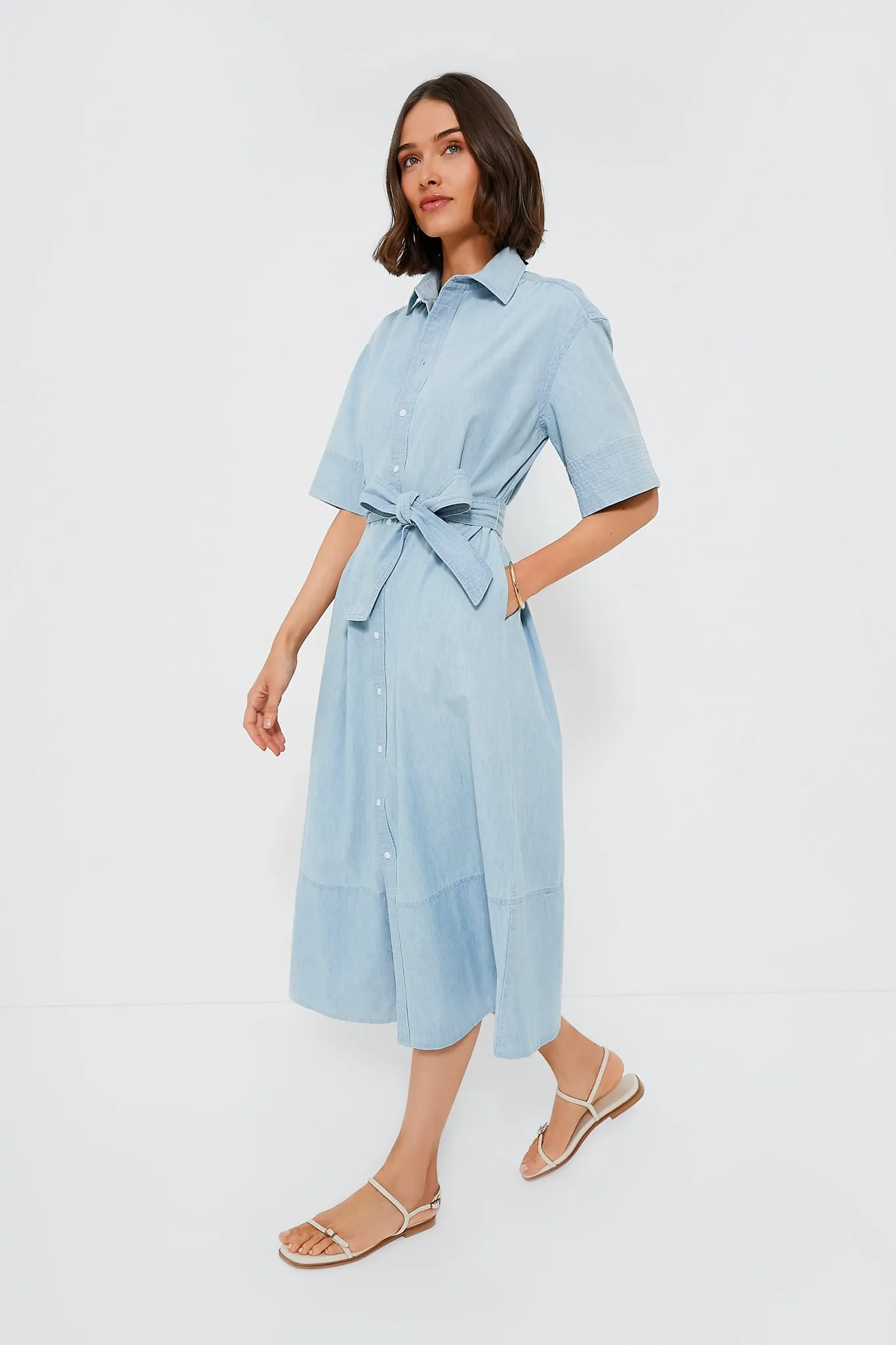 Chambray Cotton Matthew Shortsleeve Day Dress