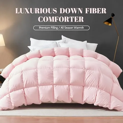 Cosybay Feather and Downfiber Comforter Queen Size, Fluffy Duvet Insert Queen, All Season Cotton Cover Luxury Hotel Bed Comforter with Corner Tabs(Pink, 90x90)