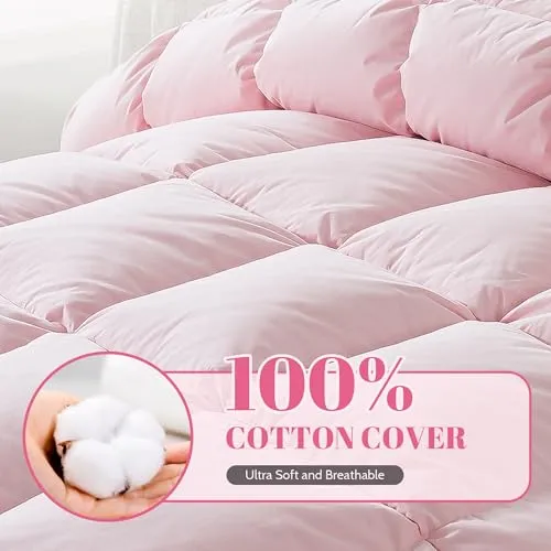 Cosybay Feather and Downfiber Comforter Queen Size, Fluffy Duvet Insert Queen, All Season Cotton Cover Luxury Hotel Bed Comforter with Corner Tabs(Pink, 90x90)