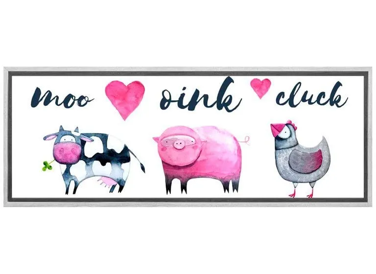 Cow, Pig, Chick In Watercolour | Kids Farm Animal Print | Canvas Wall Art Decor