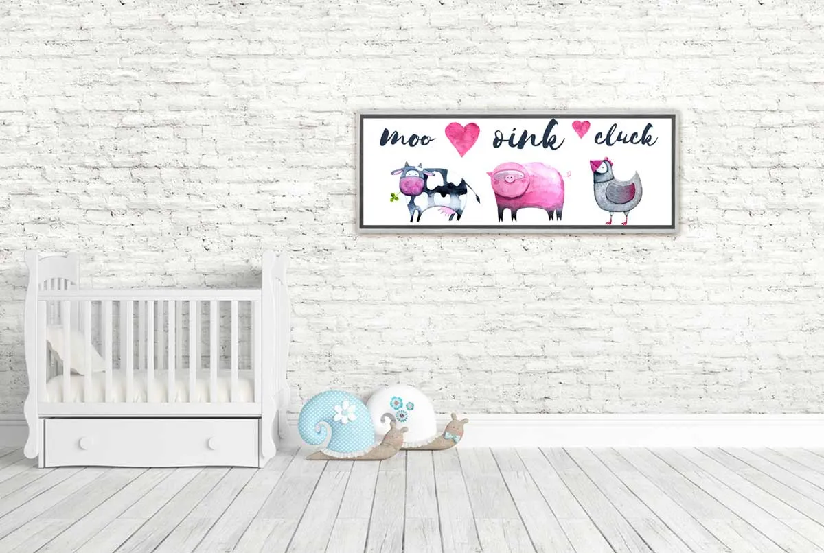 Cow, Pig, Chick In Watercolour | Kids Farm Animal Print | Canvas Wall Art Decor