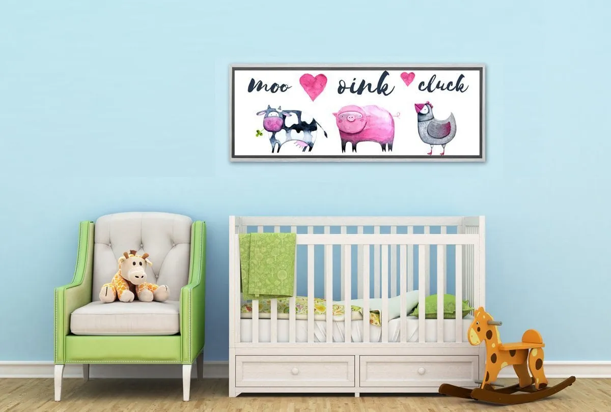 Cow, Pig, Chick In Watercolour | Kids Farm Animal Print | Canvas Wall Art Decor