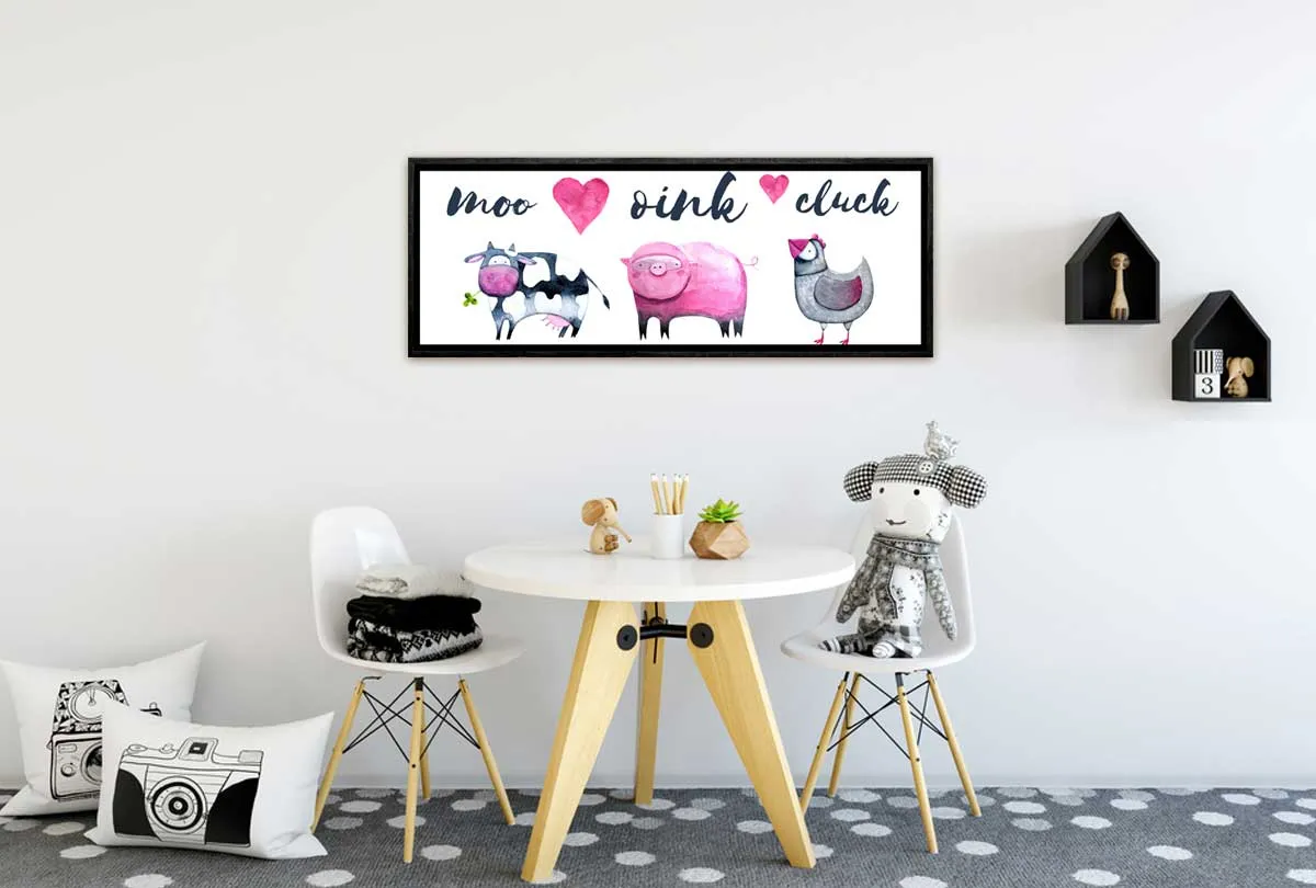 Cow, Pig, Chick In Watercolour | Kids Farm Animal Print | Canvas Wall Art Decor