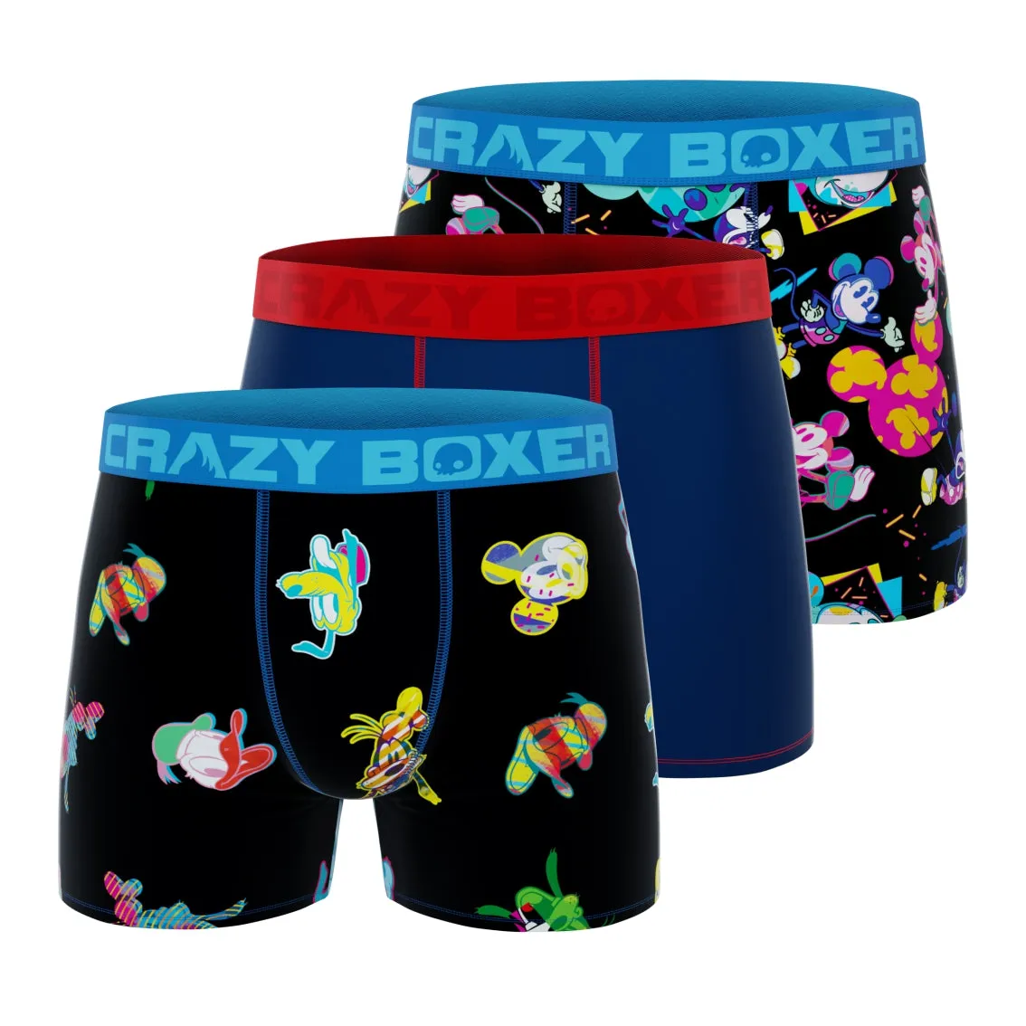 CRAZYBOXER Disney Mickey and Friends Neon Men's Boxer Briefs (3 pack)