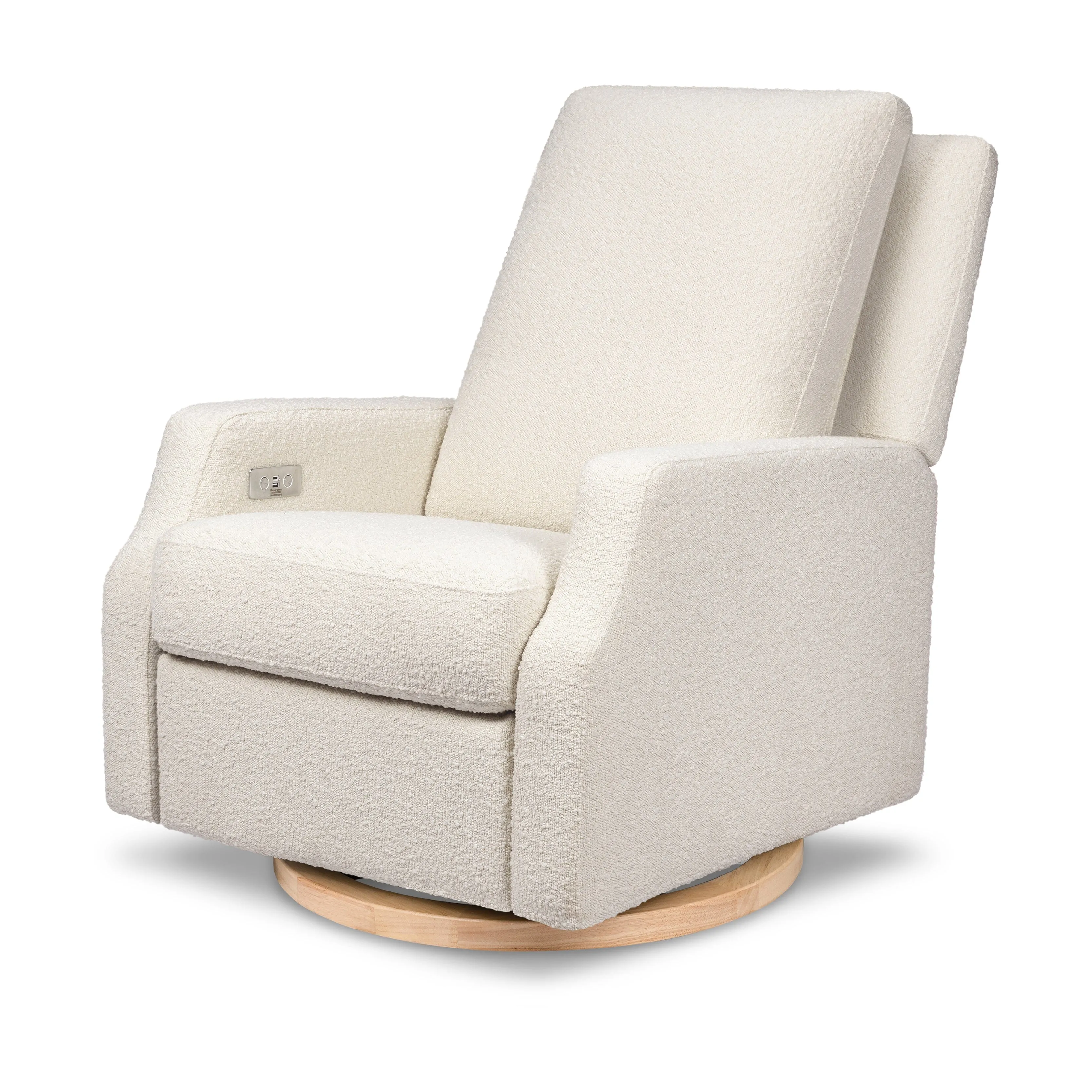 Crewe Electronic Recliner and Swivel Glider | Ivory Boucle with Light Wood Base