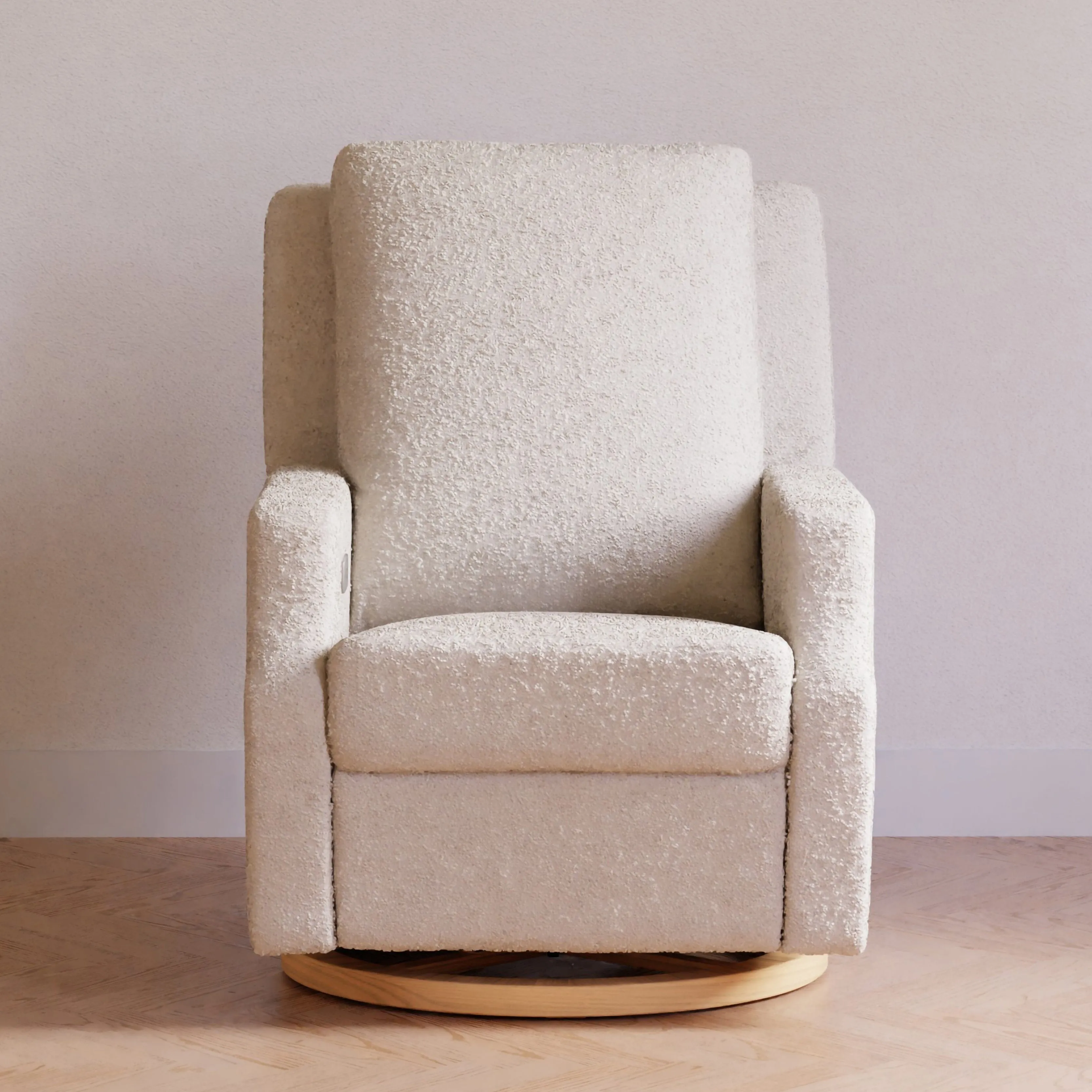 Crewe Electronic Recliner and Swivel Glider | Ivory Boucle with Light Wood Base