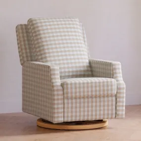 Crewe Electronic Recliner and Swivel Glider | Tan Gingham with Light Wood Base