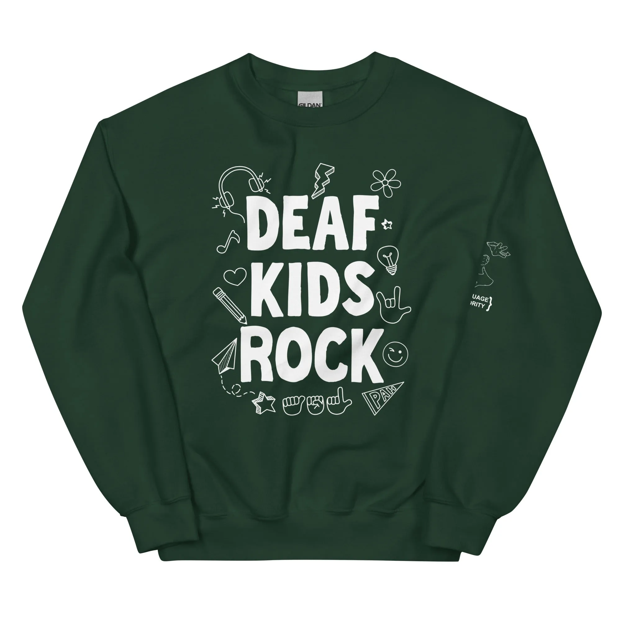 Deaf Kids Rock (Doodles) Crew Neck Sweatshirt