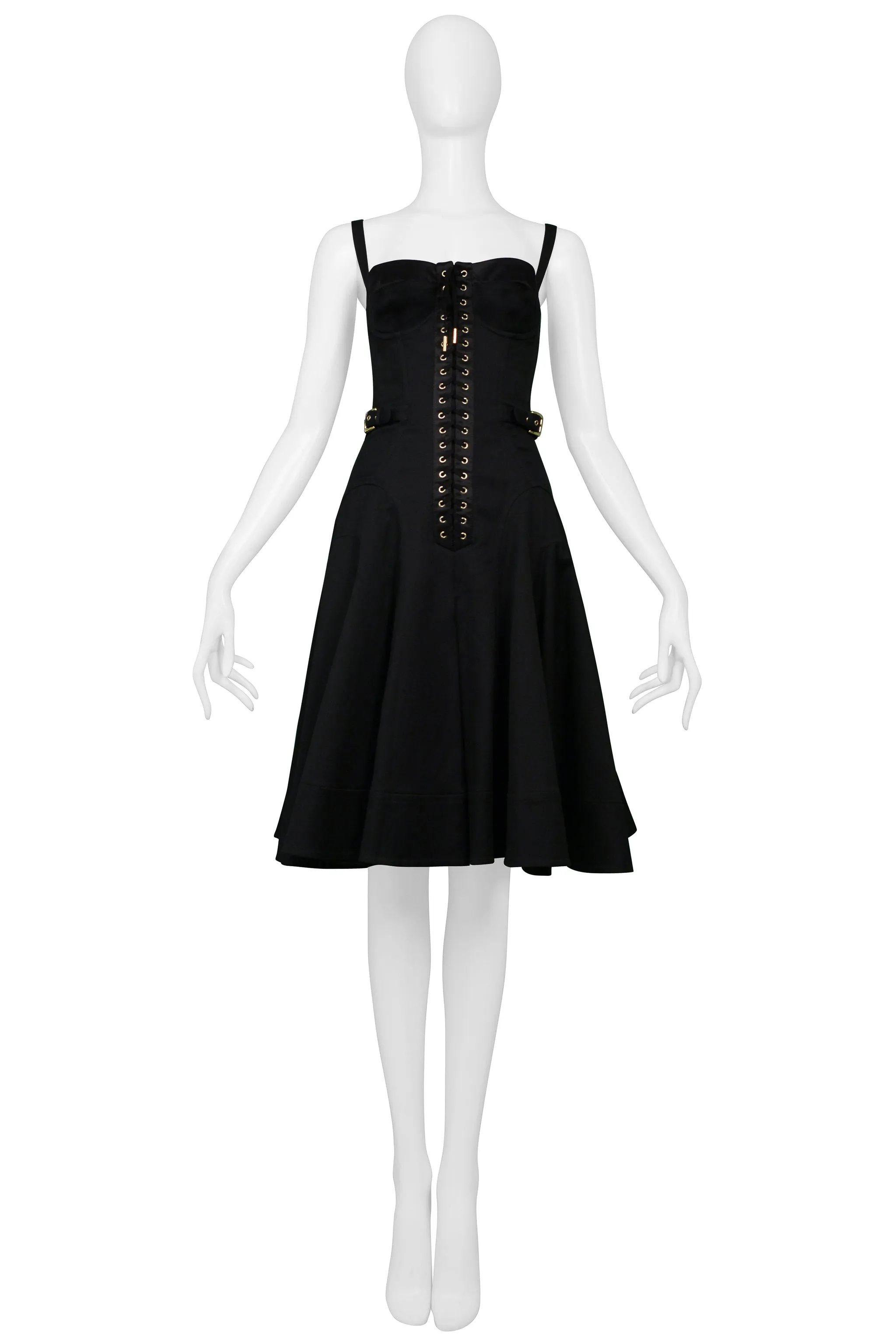 DOLCE & GABBANA BLACK SATIN CORSET DRESS WITH BUCKLES