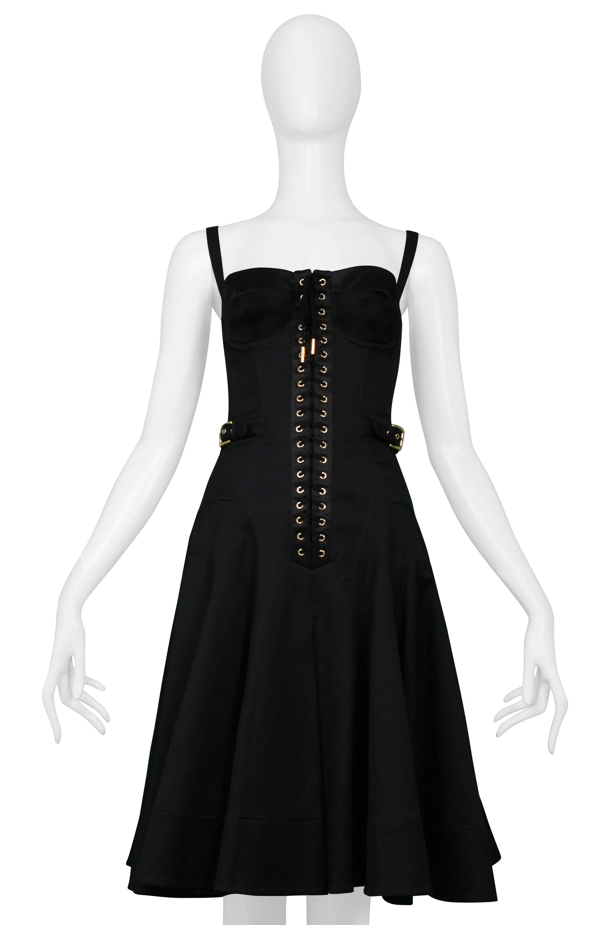 DOLCE & GABBANA BLACK SATIN CORSET DRESS WITH BUCKLES