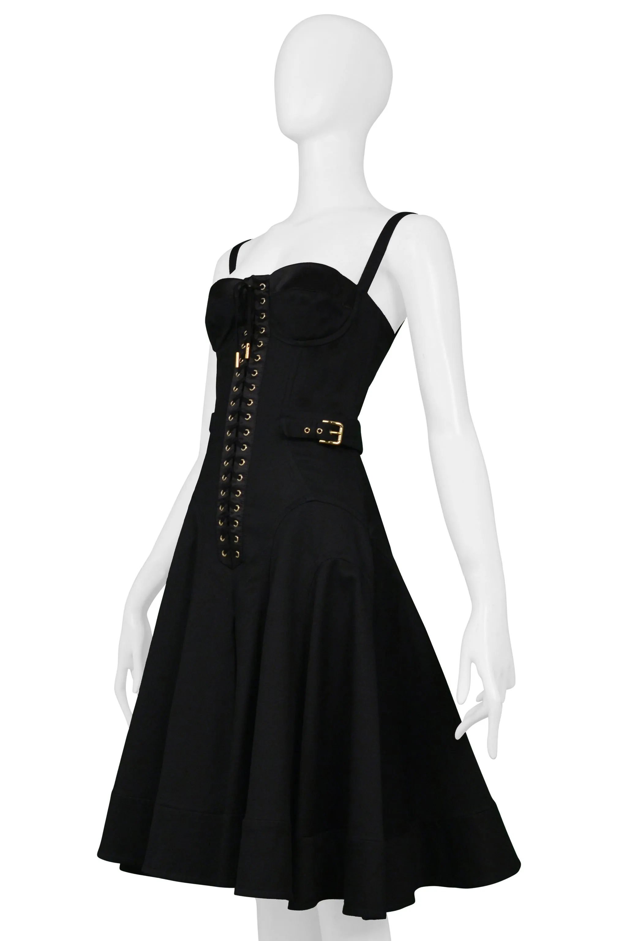 DOLCE & GABBANA BLACK SATIN CORSET DRESS WITH BUCKLES