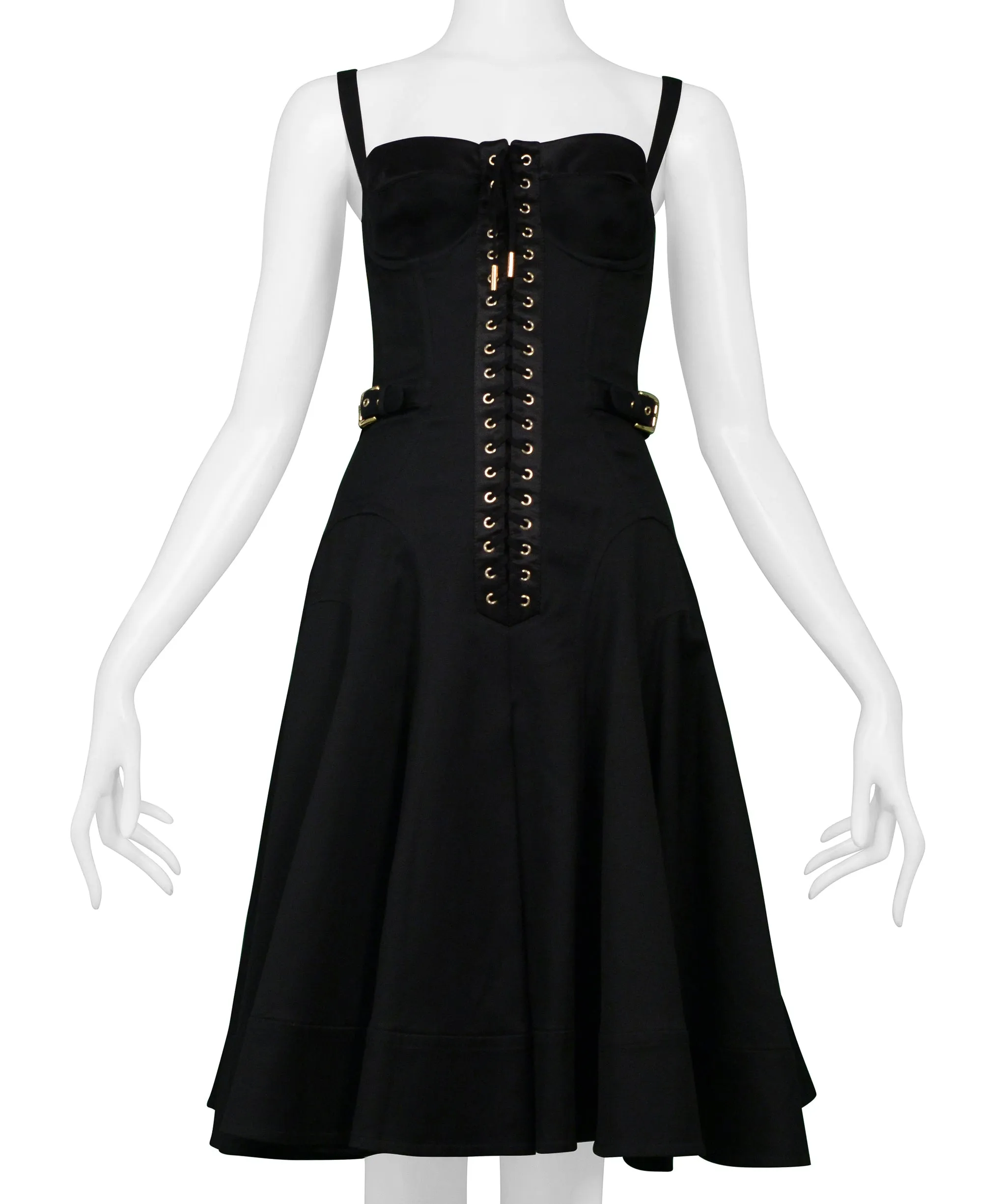 DOLCE & GABBANA BLACK SATIN CORSET DRESS WITH BUCKLES