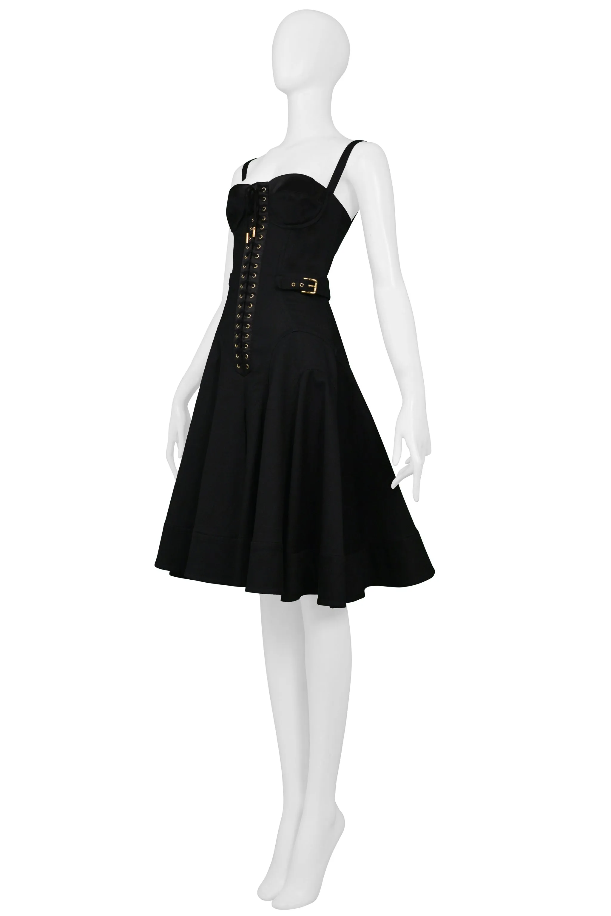 DOLCE & GABBANA BLACK SATIN CORSET DRESS WITH BUCKLES