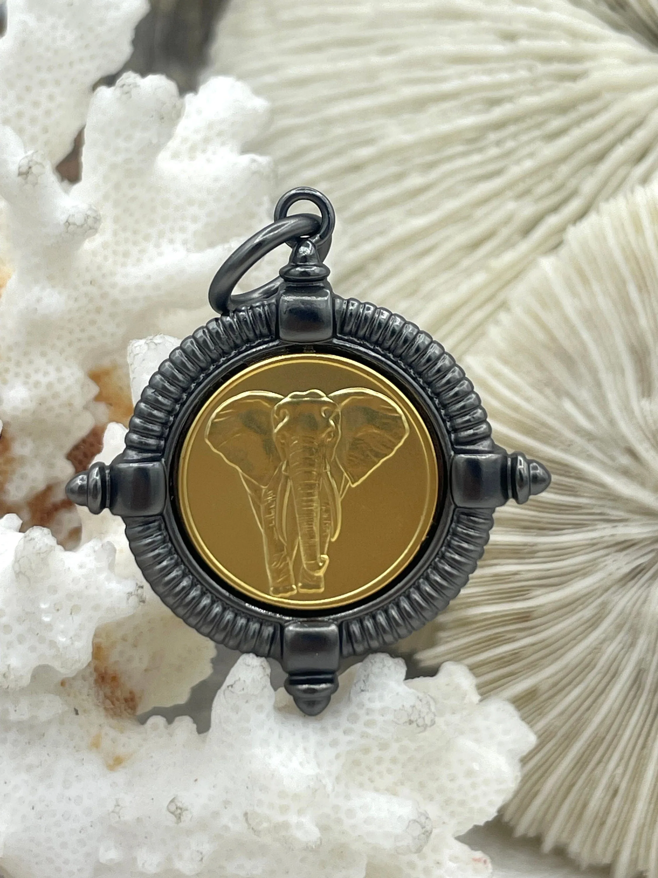 Elephant Coin, Elephant Pendant, Alabama Crimson Tide Elephant Coin, African Elephant Coin Pendant, Gold Coin, 4 Bezel Colors, Fast Ship