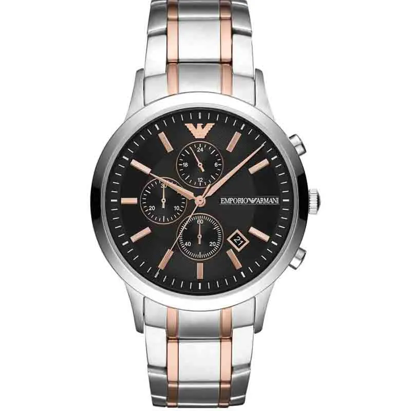 Emporio Armani Dress Renato Black Dial Stainless Steel Watch | AR11165