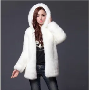 Faux fur women's hooded coat mid-length coat