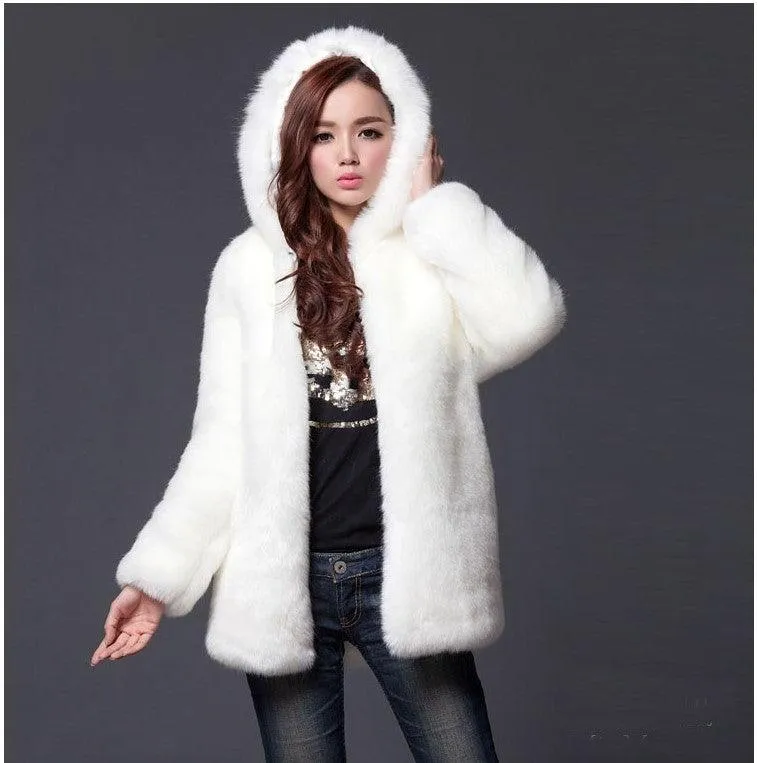 Faux fur women's hooded coat mid-length coat