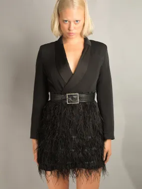 FIFTH AVE Feathers Dress in Black