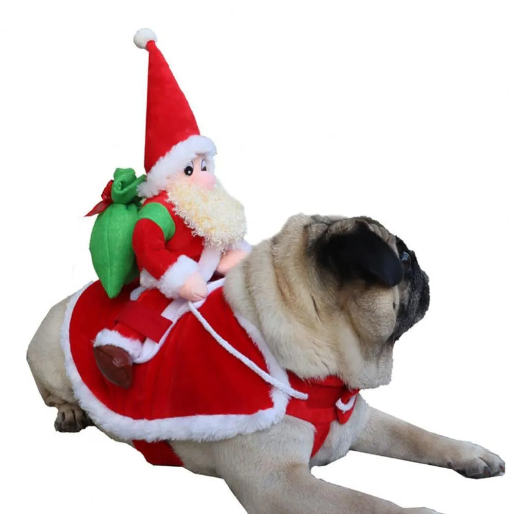 GARVEE Pet Christmas Funny Santa Riding Dress Cosplay Costume Pet Supplies for Small Medium-Sized Dogs Cats XL