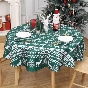 GARVEE Round Table Cloths 60 Inch Xmas Tree and Deer Design Waterproof Tablecloth Boho Table Cover for Outdoor, Indoor Party Kitchen Dining RoomRound 60x60, Green1