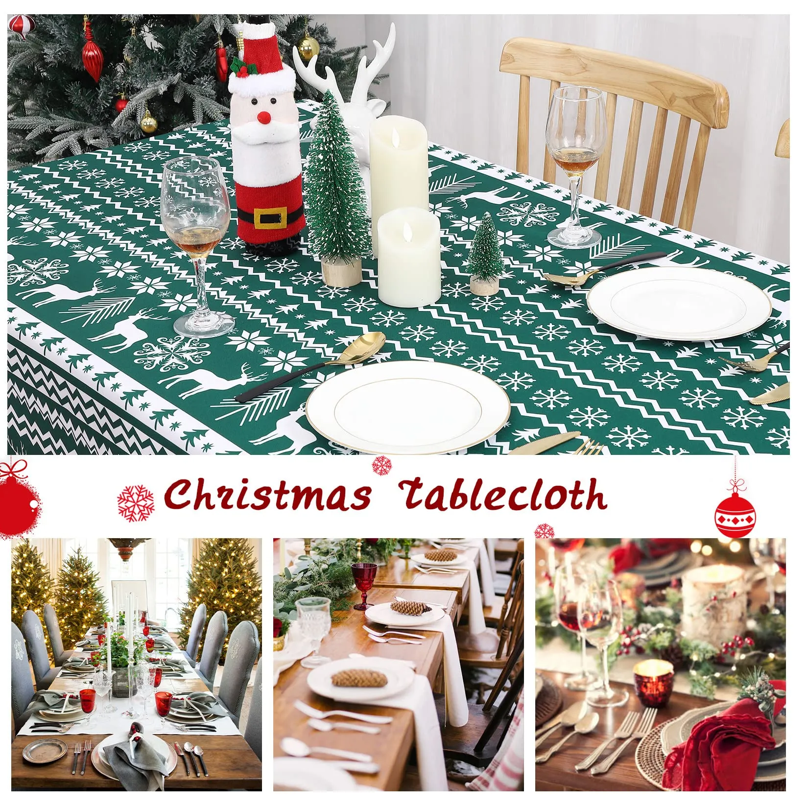 GARVEE Round Table Cloths 60 Inch Xmas Tree and Deer Design Waterproof Tablecloth Boho Table Cover for Outdoor, Indoor Party Kitchen Dining RoomRound 60x60, Green1