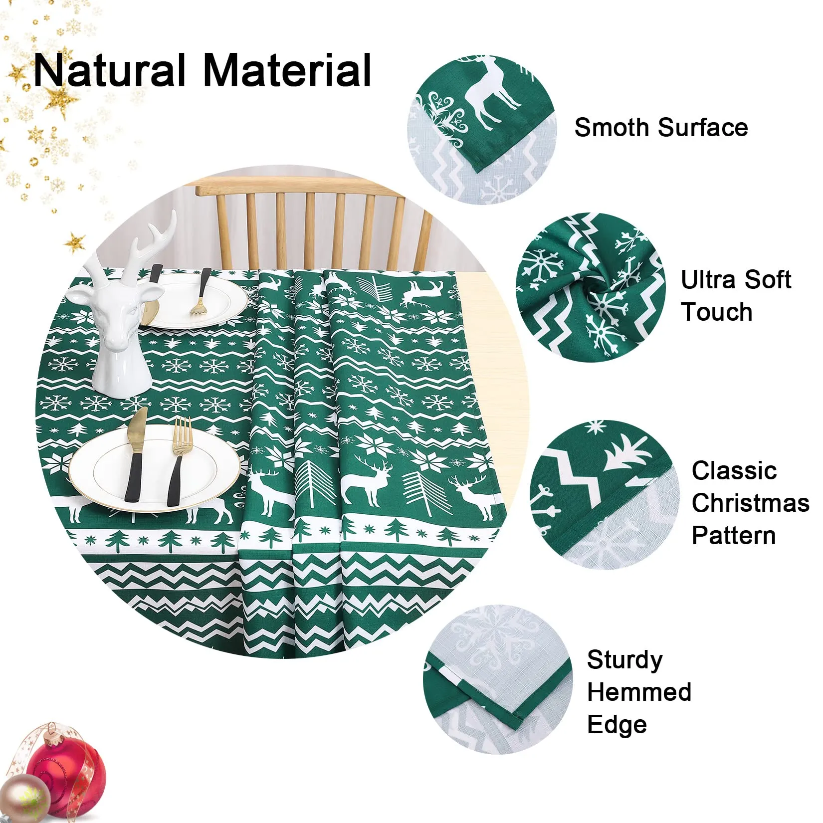 GARVEE Round Table Cloths 60 Inch Xmas Tree and Deer Design Waterproof Tablecloth Boho Table Cover for Outdoor, Indoor Party Kitchen Dining RoomRound 60x60, Green1