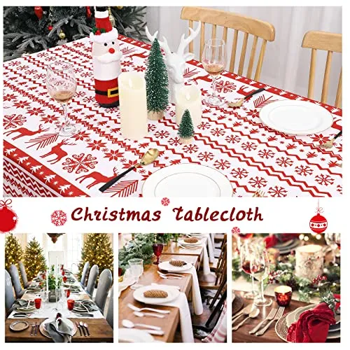 GARVEE Round Table Cloths 60 Inch Xmas Tree and Deer Design Waterproof Tablecloth Boho Table Cover for Outdoor, Indoor Party Kitchen Dining RoomRound 60x60, White/Red