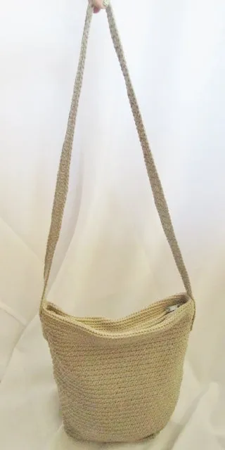 GENUINE SONOMA JEAN COMPANY knit shoulder bag hobo purse crochet BEIGE Vegan sling boho