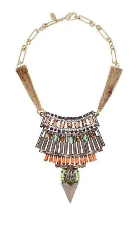 Gold Crystal Tribal Leopard Head Bib Necklace