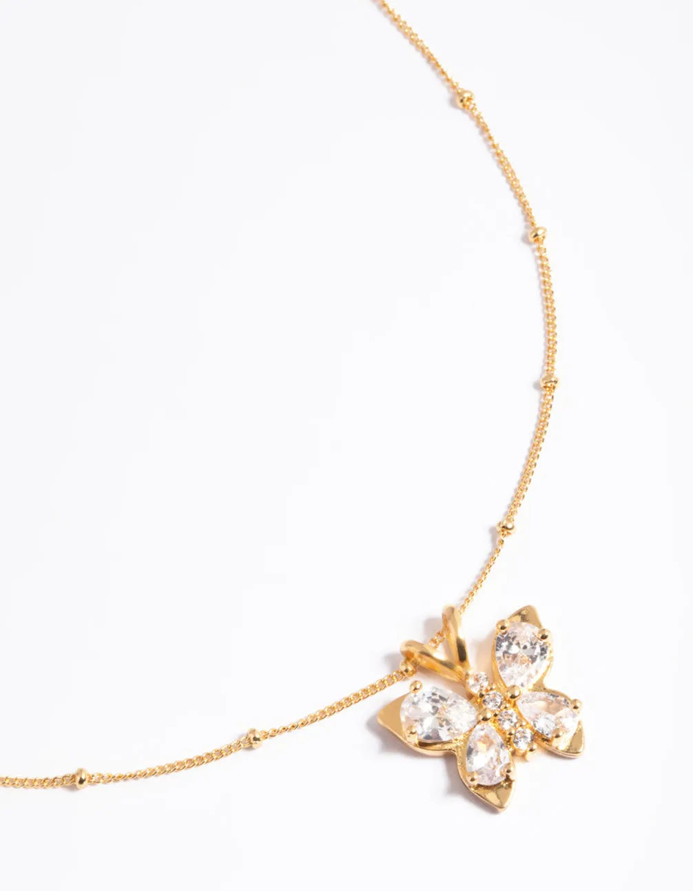 Gold Plated Stainless Steel Cubic Zirconia Butterfly Necklace