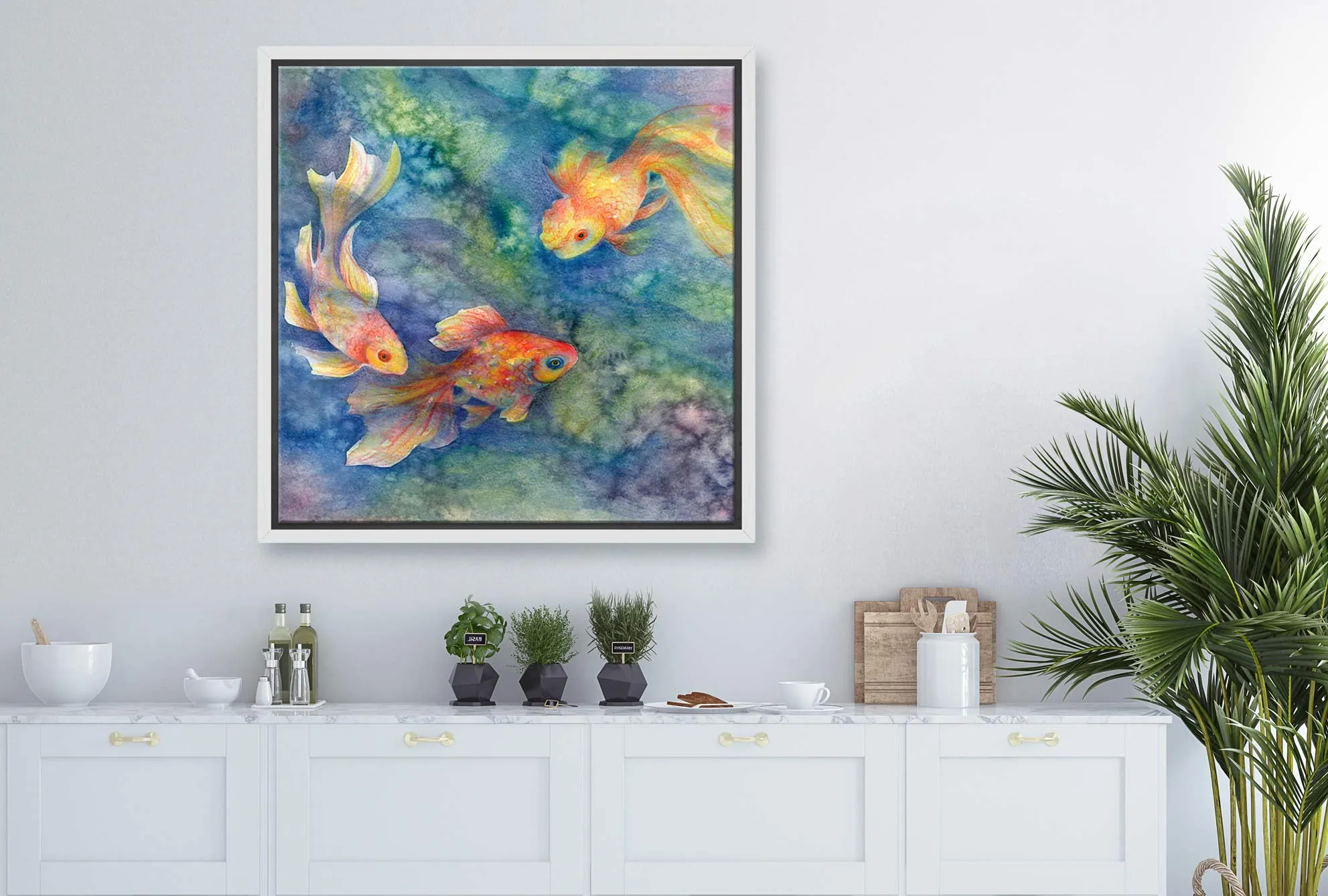 Goldfish in Pond Watercolour | Canvas Wall Art Print