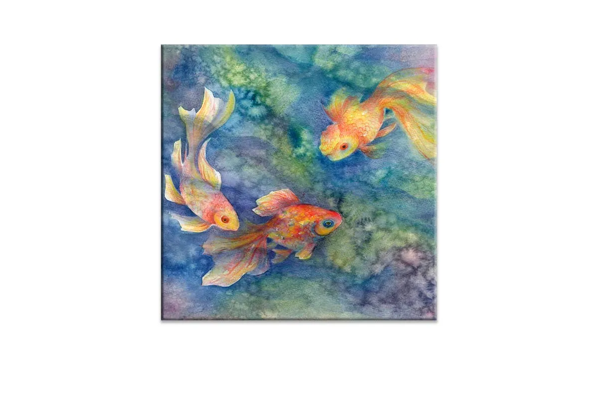 Goldfish in Pond Watercolour | Canvas Wall Art Print