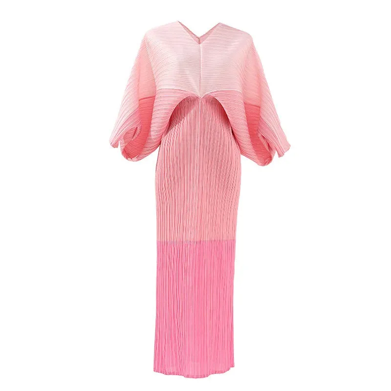 HEYFANCYSTYLE V-Neck Batwing Sleeves Pleated Dress