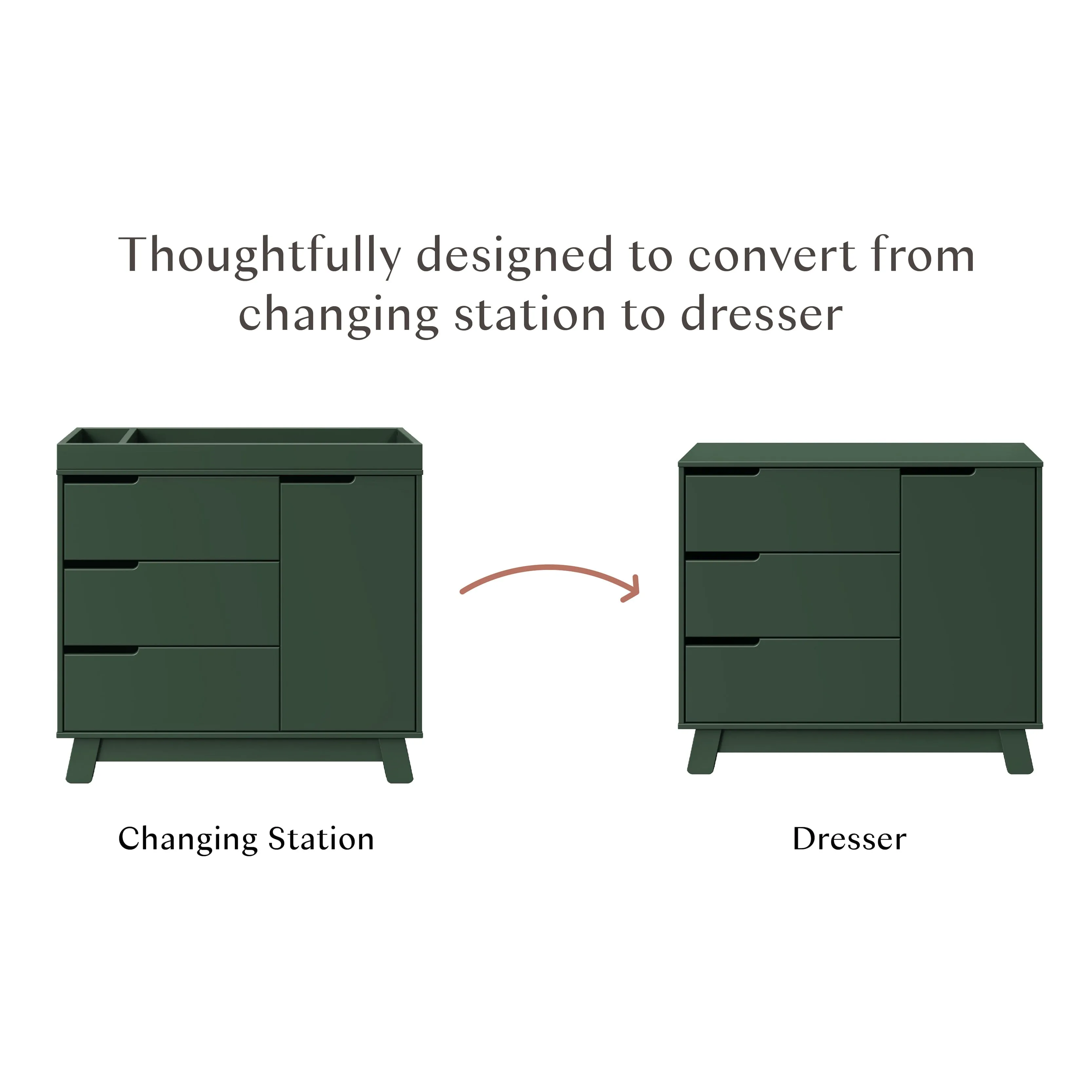 Hudson 3-Drawer Changer Dresser with Removable Changing Tray | Forest Green