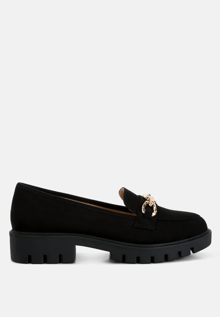 Jacop Micro Suede Metal Chain Link Loafers