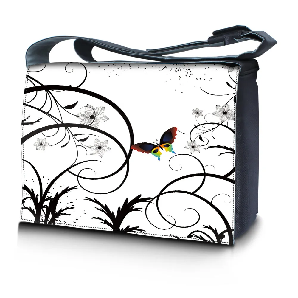 Laptop Padded Compartment Shoulder Messenger Bag Carrying Case & Matching Skin – White Butterfly Escape Floral