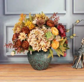 Large Bunch of Autumn Flowers Arrangement Interior Design, Peony Faux Silk Floral Bouquet Table Centerpiece, Modern Artificial Floral Arrangement for Bedroom