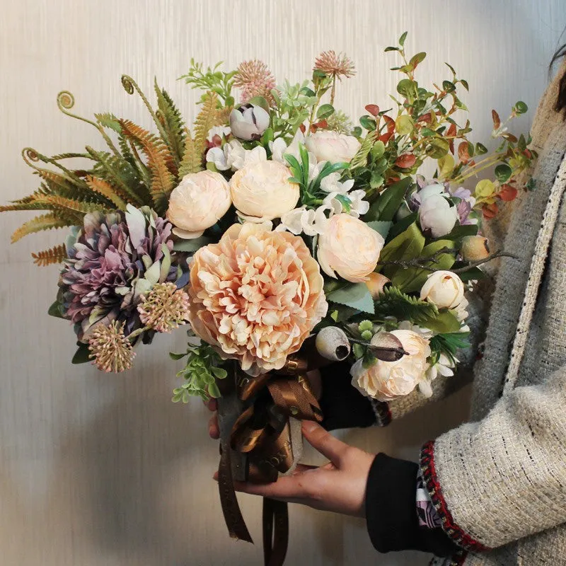 Large Bunch of Peony Flowers Arrangement for Dining Table, Faux Silk Floral Bouquet Table Centerpiece, Beautiful Artificial Floral Arrangement for Bedroom