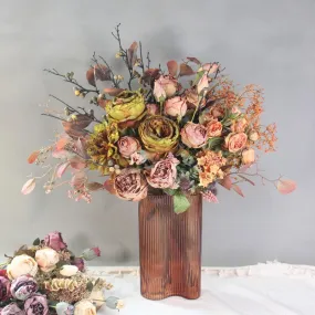 Large Faux Silk Floral Bouquet, Beautiful Peony Rose Flowers Arrangement Interior Design, Modern Artificial Floral Arrangement for Living Room