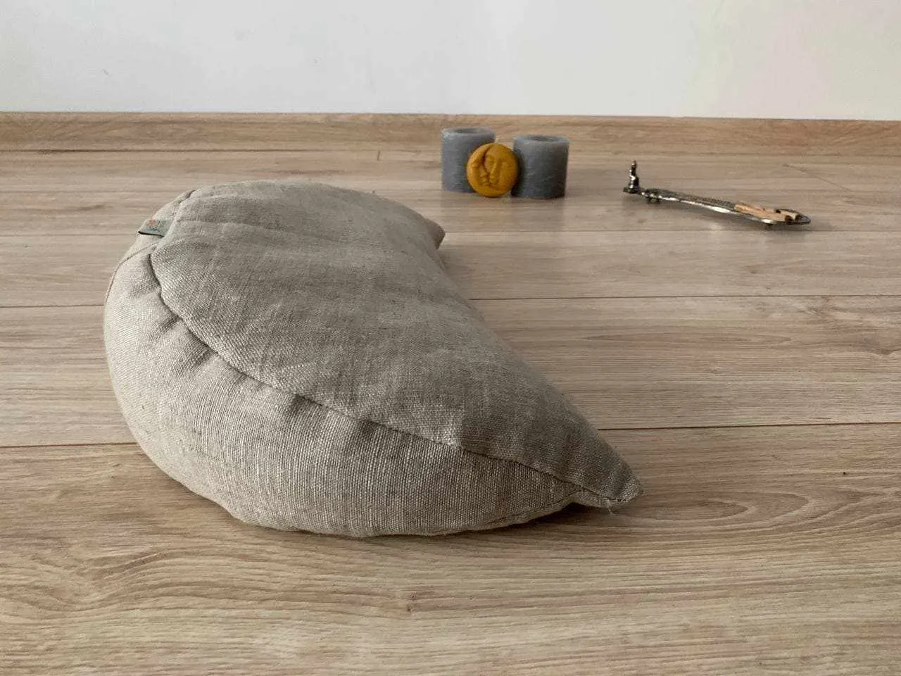 Linen-encased Crescent Pillow generously filled with the natural comfort of Buckwheat Shells   Gift Bag / meditation cushion Christmas gift