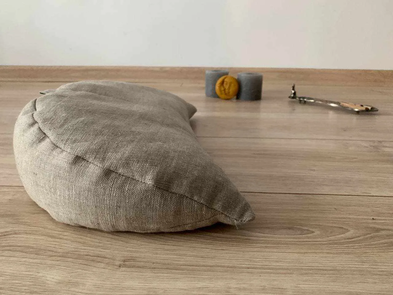 Linen-encased Crescent Pillow generously filled with the natural comfort of Buckwheat Shells   Gift Bag / meditation cushion Christmas gift